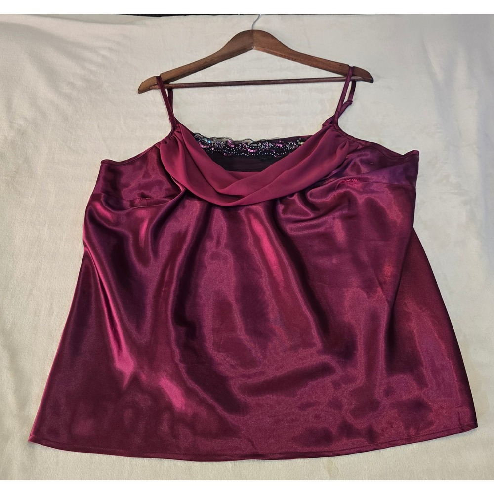 Lane Bryant‎ Burgundy Satin Cowl Neck Camisole Top Plus Size 18 Sequins